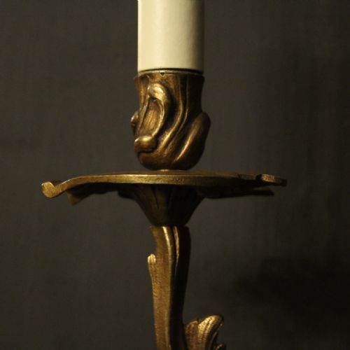 FRENCH PAIR OF GILDED TWIN ARM ANTIQUE WALL SCONCES - ADDITIONAL PHOTO 7