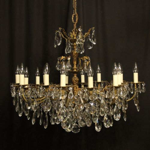 italian gilded bronze crystal 16 light antique chandelier - CATEGORY: ANTIQUE LIGHTING - DATED 1920