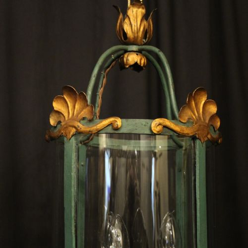 FRENCH GILDED POLYCHROME TRIPLE LIGHT CONVEX HALL LANTERN - ADDITIONAL PHOTO 1
