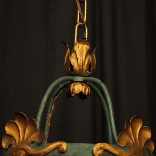 FRENCH GILDED POLYCHROME TRIPLE LIGHT CONVEX HALL LANTERN - ADDITIONAL PHOTO 2