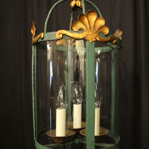 FRENCH GILDED POLYCHROME TRIPLE LIGHT CONVEX HALL LANTERN - ADDITIONAL PHOTO 3