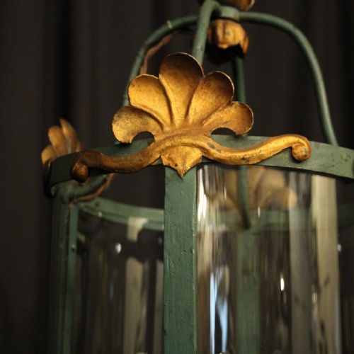 FRENCH GILDED POLYCHROME TRIPLE LIGHT CONVEX HALL LANTERN - ADDITIONAL PHOTO 4
