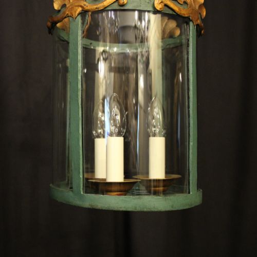 FRENCH GILDED POLYCHROME TRIPLE LIGHT CONVEX HALL LANTERN - ADDITIONAL PHOTO 5