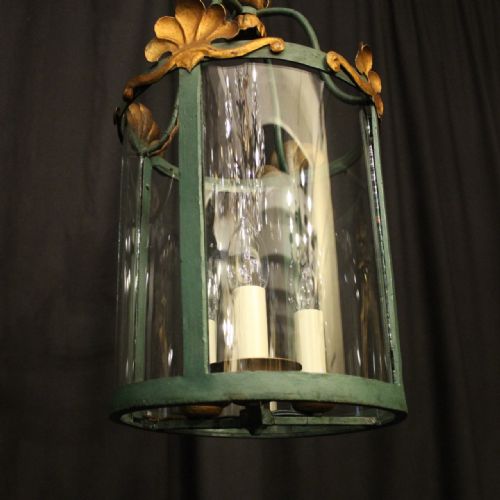 FRENCH GILDED POLYCHROME TRIPLE LIGHT CONVEX HALL LANTERN - ADDITIONAL PHOTO 7