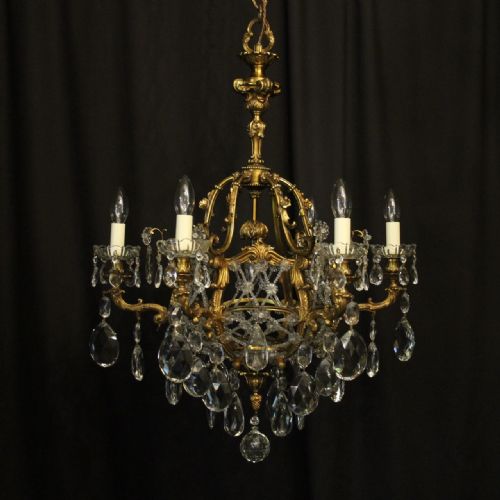 french gilded bronze crystal antique chandelier - CATEGORY: ANTIQUE LIGHTING - DATED 19TH CENTURY