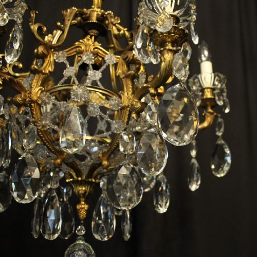 FRENCH GILDED BRONZE CRYSTAL ANTIQUE CHANDELIER - ADDITIONAL PHOTO 1
