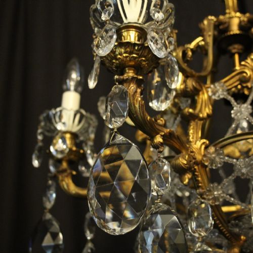 FRENCH GILDED BRONZE CRYSTAL ANTIQUE CHANDELIER - ADDITIONAL PHOTO 2