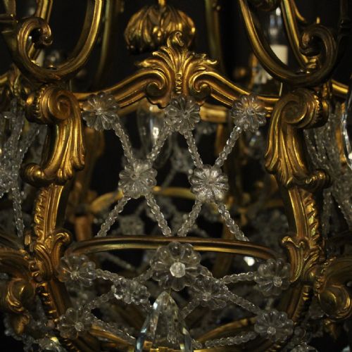 FRENCH GILDED BRONZE CRYSTAL ANTIQUE CHANDELIER - ADDITIONAL PHOTO 3