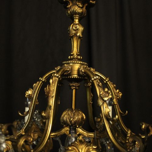 FRENCH GILDED BRONZE CRYSTAL ANTIQUE CHANDELIER - ADDITIONAL PHOTO 4