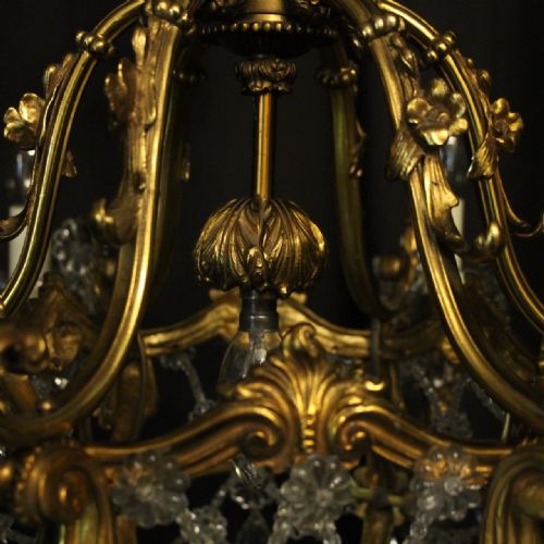 FRENCH GILDED BRONZE CRYSTAL ANTIQUE CHANDELIER - ADDITIONAL PHOTO 6