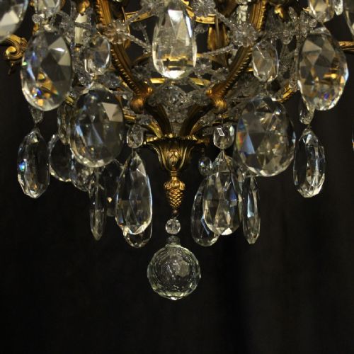 FRENCH GILDED BRONZE CRYSTAL ANTIQUE CHANDELIER - ADDITIONAL PHOTO 7