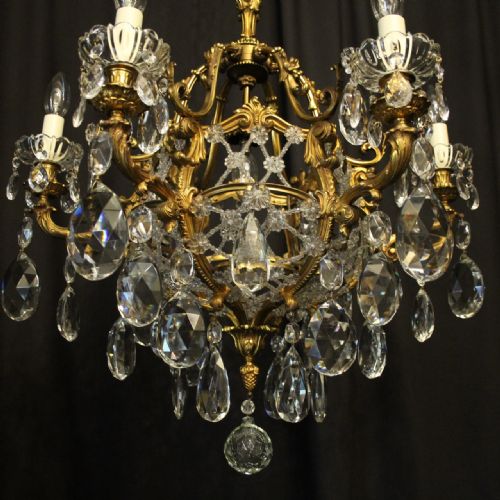 FRENCH GILDED BRONZE CRYSTAL ANTIQUE CHANDELIER - ADDITIONAL PHOTO 8