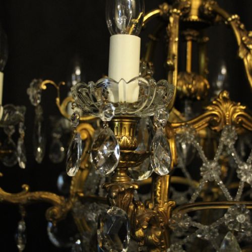 FRENCH GILDED BRONZE CRYSTAL ANTIQUE CHANDELIER - ADDITIONAL PHOTO 9