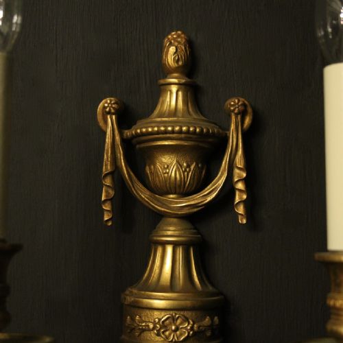 FRENCH SET OF 4 GILDED BRASS TWIN ARM ANTIQUE WALL SCONCES - ADDITIONAL PHOTO 4