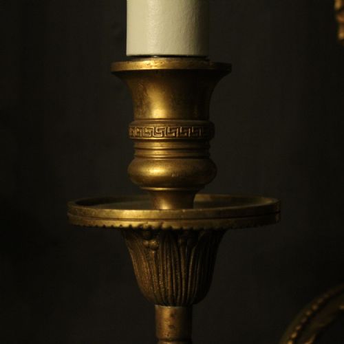 FRENCH SET OF 4 GILDED BRASS TWIN ARM ANTIQUE WALL SCONCES - ADDITIONAL PHOTO 7