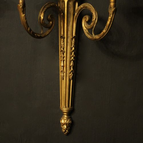 FRENCH SET OF 4 GILDED BRASS TWIN ARM ANTIQUE WALL SCONCES - ADDITIONAL PHOTO 8