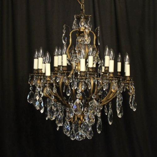 french gilded bronze crystal 21 light antique chandelier - CATEGORY: ANTIQUE LIGHTING - DATED 1920