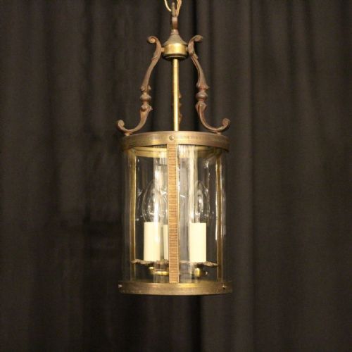 french gilded triple light convex antique lantern - CATEGORY: ANTIQUE LIGHTING - DATED 1920