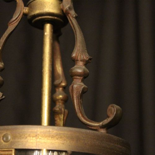 FRENCH GILDED TRIPLE LIGHT CONVEX ANTIQUE LANTERN - ADDITIONAL PHOTO 3