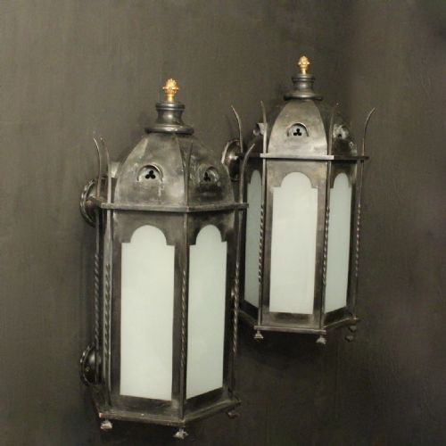 english gothic bronze antique wall lanterns - CATEGORY: ANTIQUE LIGHTING - DATED 19TH CENTURY