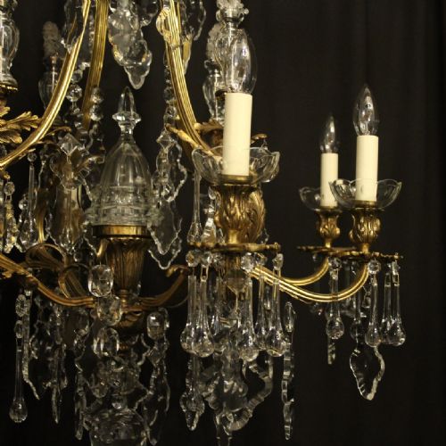 FRENCH GILDED BRONZE CRYSTAL 9 LIGHT ANTIQUE CHANDELIER - ADDITIONAL PHOTO 1