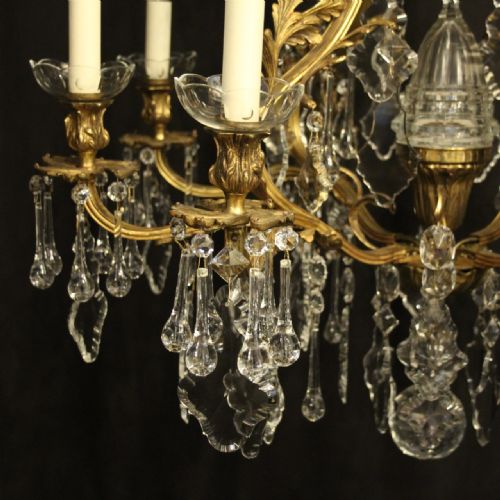 FRENCH GILDED BRONZE CRYSTAL 9 LIGHT ANTIQUE CHANDELIER - ADDITIONAL PHOTO 3