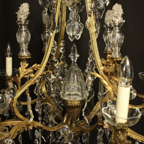 FRENCH GILDED BRONZE CRYSTAL 9 LIGHT ANTIQUE CHANDELIER - ADDITIONAL PHOTO 4