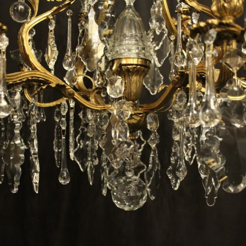 FRENCH GILDED BRONZE CRYSTAL 9 LIGHT ANTIQUE CHANDELIER - ADDITIONAL PHOTO 6