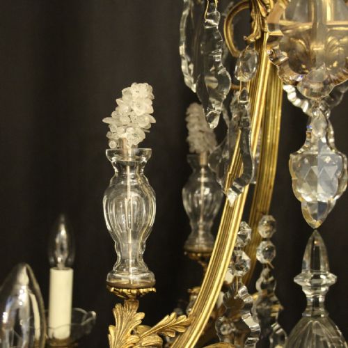 FRENCH GILDED BRONZE CRYSTAL 9 LIGHT ANTIQUE CHANDELIER - ADDITIONAL PHOTO 8