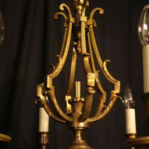 FRENCH GILDED BRONZE 6 LIGHT ANTIQUE CHANDELIER - ADDITIONAL PHOTO 1