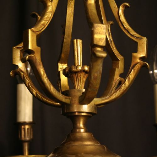 FRENCH GILDED BRONZE 6 LIGHT ANTIQUE CHANDELIER - ADDITIONAL PHOTO 2