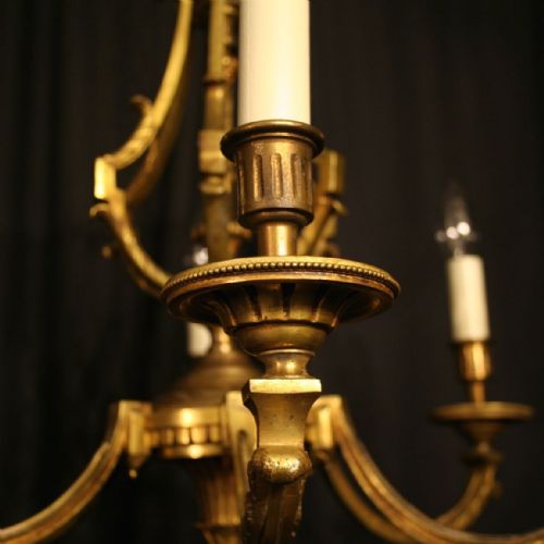 FRENCH GILDED BRONZE 6 LIGHT ANTIQUE CHANDELIER - ADDITIONAL PHOTO 3
