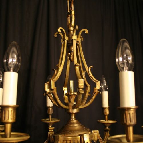 FRENCH GILDED BRONZE 6 LIGHT ANTIQUE CHANDELIER - ADDITIONAL PHOTO 4