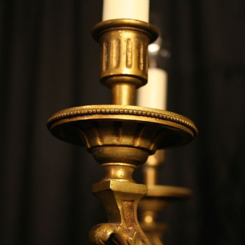 FRENCH GILDED BRONZE 6 LIGHT ANTIQUE CHANDELIER - ADDITIONAL PHOTO 6