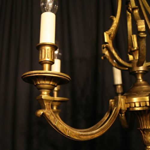FRENCH GILDED BRONZE 6 LIGHT ANTIQUE CHANDELIER - ADDITIONAL PHOTO 8