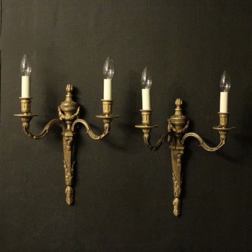 French 19th Century Pair of Gilded Bronze Antique Wall Sconces