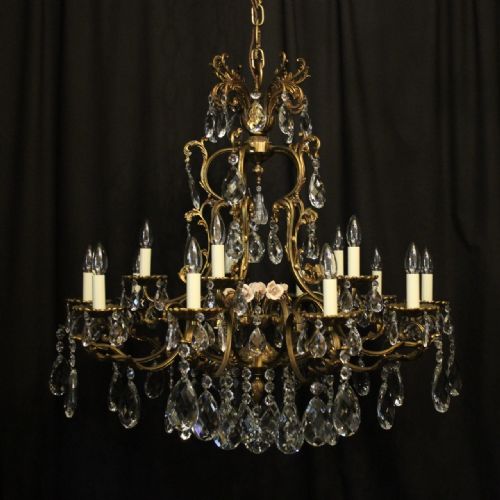 italian gilded bronze crystal 15 light antique chandelier - CATEGORY: ANTIQUE LIGHTING - DATED 1920