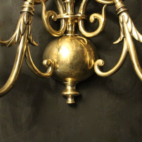 ENGLISH PAIR OF BRASS TWIN ARM ANTIQUE WALL LIGHTS - ADDITIONAL PHOTO 2