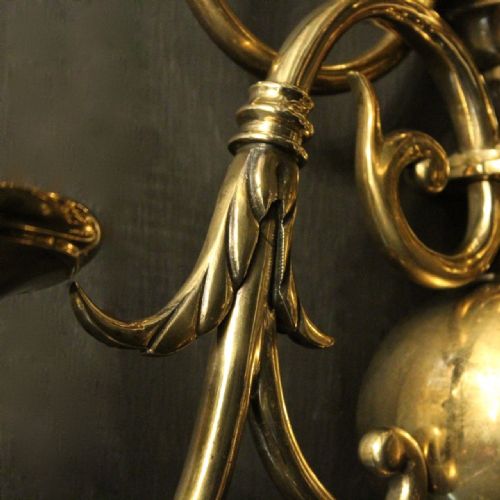 ENGLISH PAIR OF BRASS TWIN ARM ANTIQUE WALL LIGHTS - ADDITIONAL PHOTO 3
