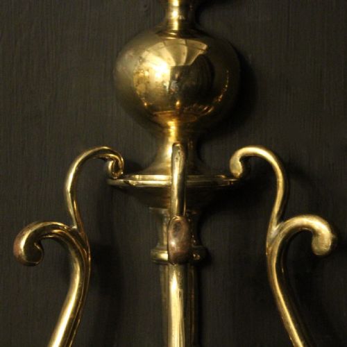 ENGLISH PAIR OF BRASS TWIN ARM ANTIQUE WALL LIGHTS - ADDITIONAL PHOTO 5