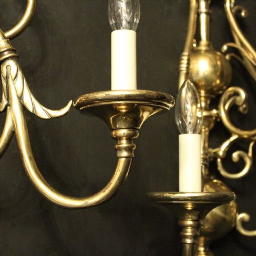 ENGLISH PAIR OF BRASS TWIN ARM ANTIQUE WALL LIGHTS - ADDITIONAL PHOTO 8