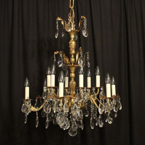 italian bronze crystal antique chandelier - CATEGORY: ANTIQUE LIGHTING - DATED 1920