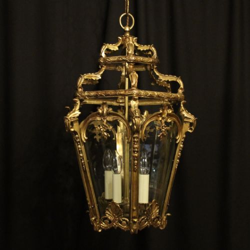 french 19th century gilded bronze antique hall lantern - CATEGORY: ANTIQUE LIGHTING - DATED 19TH CENTURY