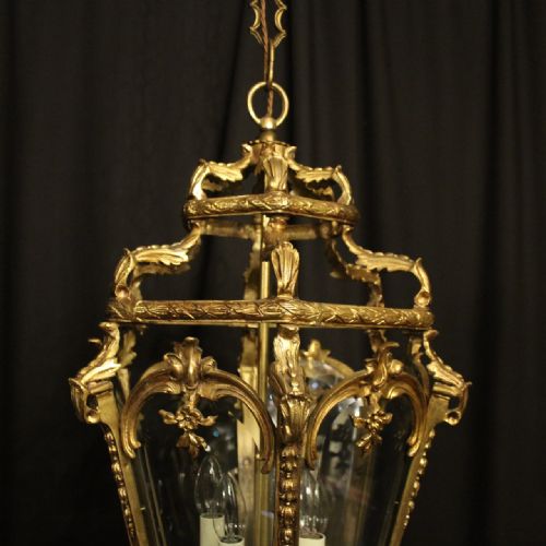 FRENCH 19TH CENTURY GILDED BRONZE ANTIQUE HALL LANTERN - ADDITIONAL PHOTO 1