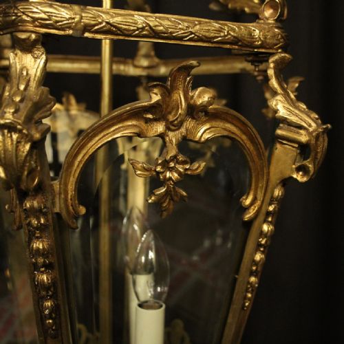 FRENCH 19TH CENTURY GILDED BRONZE ANTIQUE HALL LANTERN - ADDITIONAL PHOTO 2