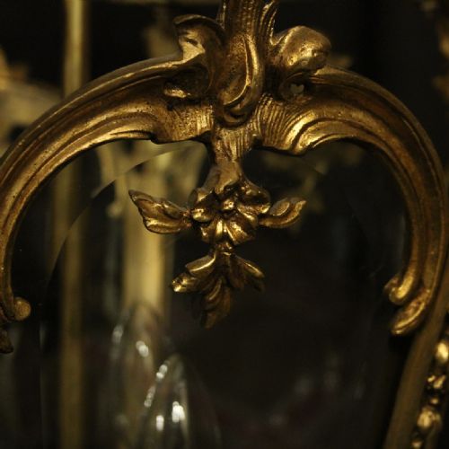 FRENCH 19TH CENTURY GILDED BRONZE ANTIQUE HALL LANTERN - ADDITIONAL PHOTO 3