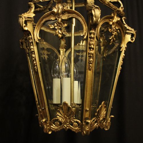 FRENCH 19TH CENTURY GILDED BRONZE ANTIQUE HALL LANTERN - ADDITIONAL PHOTO 4