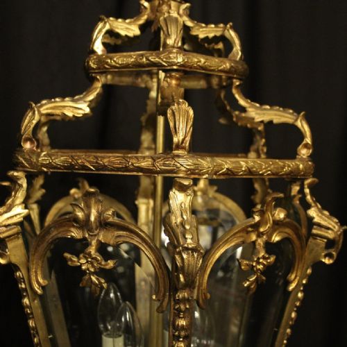 FRENCH 19TH CENTURY GILDED BRONZE ANTIQUE HALL LANTERN - ADDITIONAL PHOTO 5
