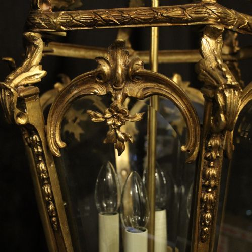 FRENCH 19TH CENTURY GILDED BRONZE ANTIQUE HALL LANTERN - ADDITIONAL PHOTO 6