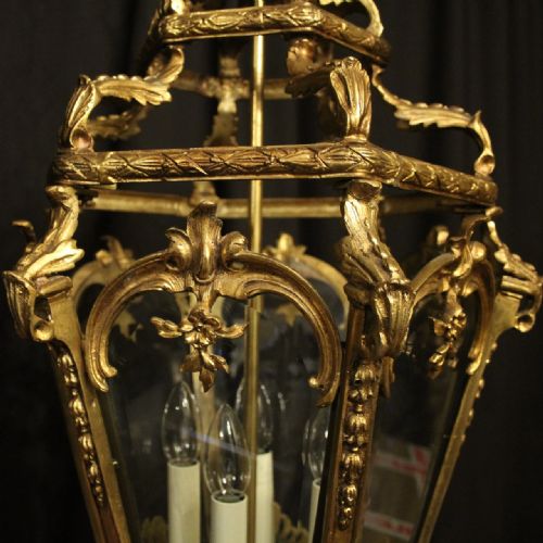FRENCH 19TH CENTURY GILDED BRONZE ANTIQUE HALL LANTERN - ADDITIONAL PHOTO 7